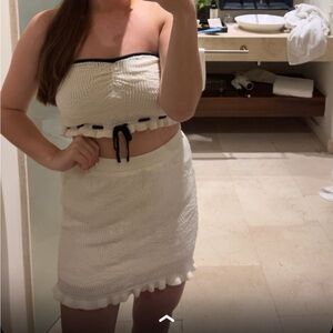 White Strapless Knit Top and Skirt Set